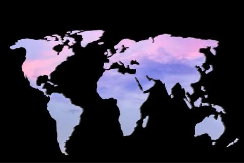 Roughly outlined world map with sky clouds fillings Foto stock