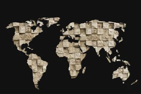 Roughly outlined world map with wall background Stock Photos