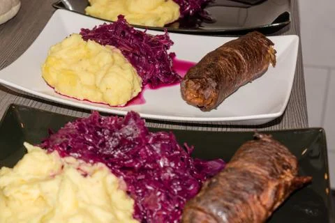 Roulades with red cabbage Stock Photos