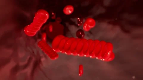 Rouleaux red blood cells stacking into chains loop Stock Footage 343189472