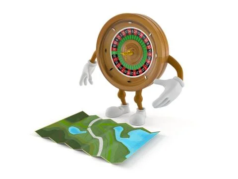 Roulette character looking at map Stock Illustration