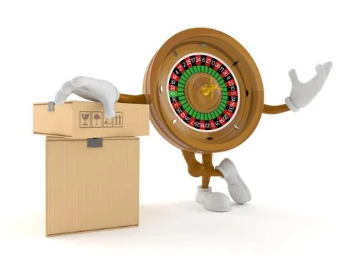 Roulette character with stack of boxes Illustrazione stock
