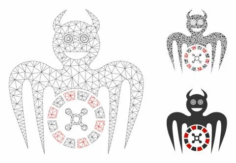 Roulette Mad Spectre Devil Vector Mesh Wire Frame Model and Triangle Mosaic Icon 스톡 일러스트