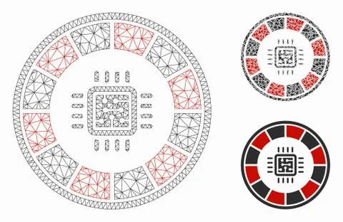 Roulette Processor Vector Mesh Wire Frame Model and Triangle Mosaic Icon Stock Illustration