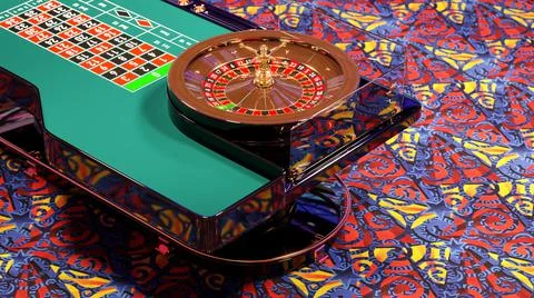 Roulette table on casino background. roulette table on colorful casino carpet. Stock Illustration