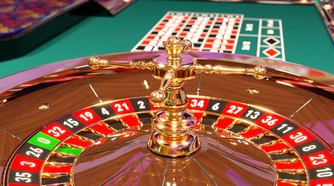 Roulette table on casino background. roulette table on colorful casino carpet. Stock Illustration