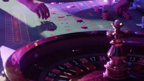Roulette table. Players place bets. Spin the roulette wheel. Stock Footage 206028753