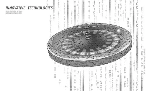 Roulette wheel digital low poly. Binary code background adds modern tech feel Stockillustratie
