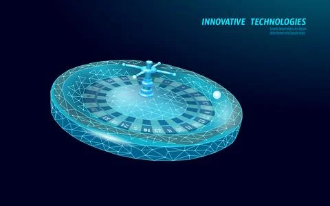 Roulette wheel digital low poly. Online gambling fintech investment concepts 库存插图