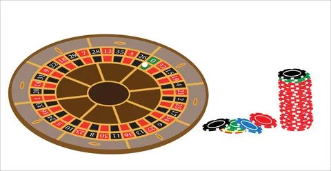 Roulette wheel whit chips off differend colors Stock Illustration