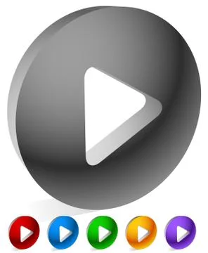 Round 3D play button, play icon in 6 colors. Vector. 스톡 일러스트