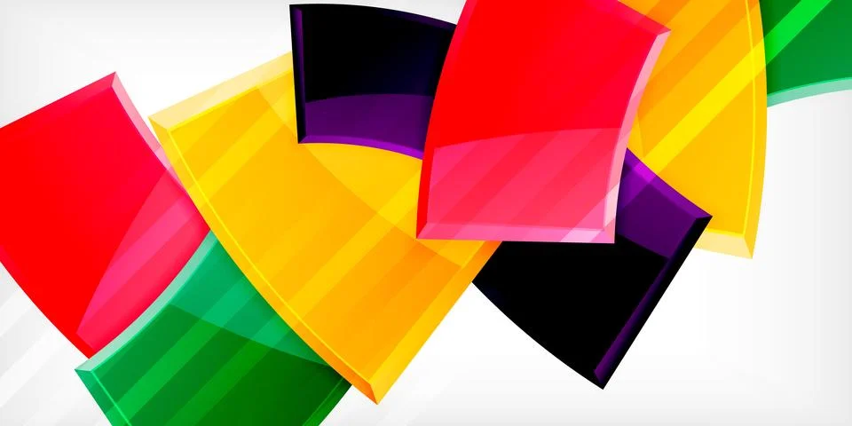 Round 3d shapes, plates background. Creative composition design template Stock Illustration