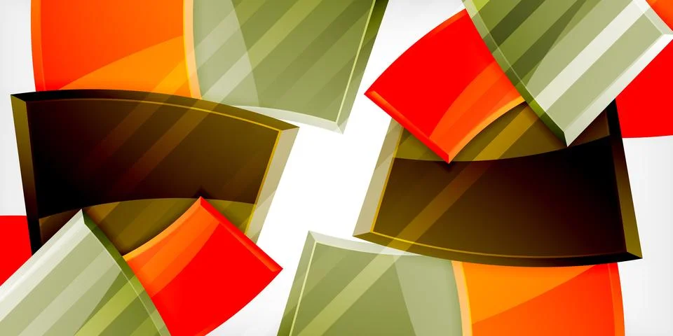 Round 3d shapes, plates background. Creative composition design template Illustrazione stock