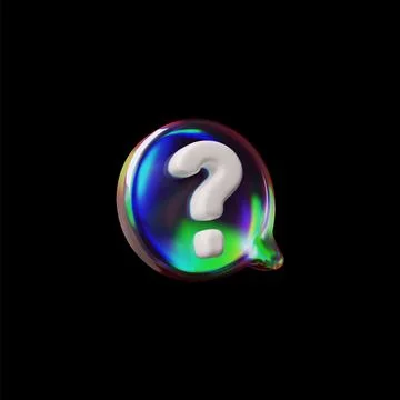 Round 3D speech bubble with glass holographic effect and question mark. 스톡 일러스트