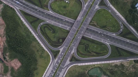 Round about aerial of morern elevated intersection Stock Footage 158037278