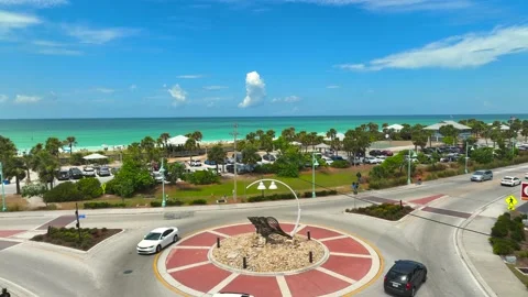 Round about with shell art with the beach in the background Stock Footage 239071510