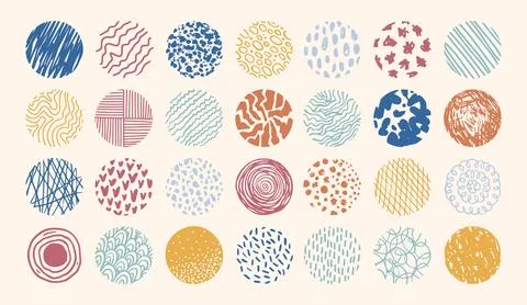 Round abstract colored set hand drawn doodle shapes. Backgrounds in the form of Stock Illustration