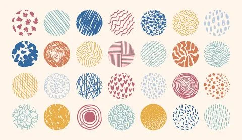 Round abstract colored set hand drawn doodle shapes. Backgrounds in the form of Stock Illustration