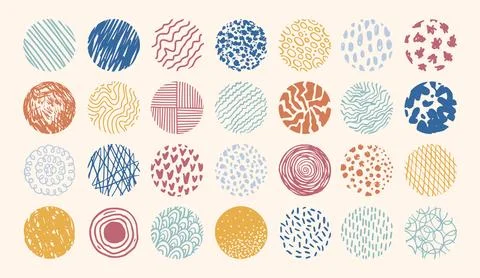 Round abstract colored set hand drawn doodle shapes. Backgrounds in the form of Stock Illustration