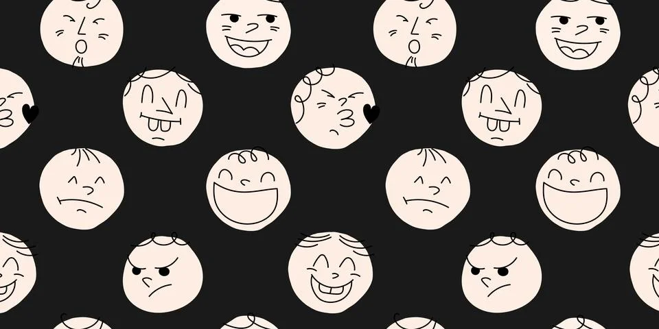 Round abstract comic Faces with various emotions Stock Illustration