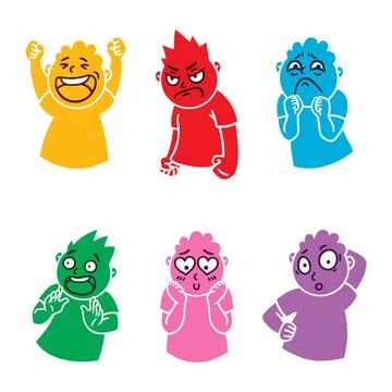 Round abstract face with different emotions. Stock Illustration