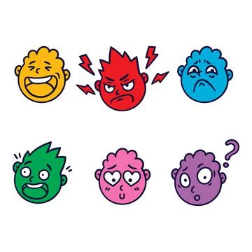 Round abstract face with different emotions. Stock Illustration