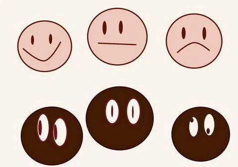 Round abstract faces with different emotions. drawing styles. Hand drawing Stock Illustration