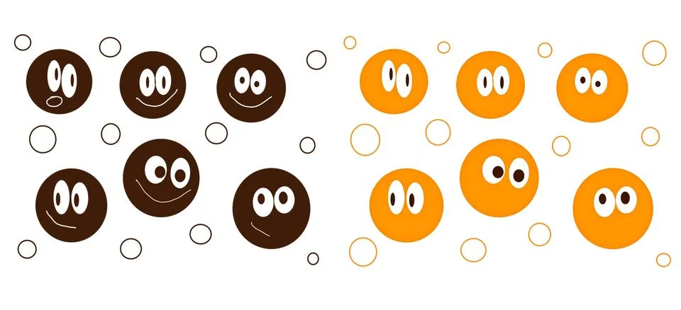 Round abstract faces with different emotions. drawing styles. Hand drawing Stock Illustration
