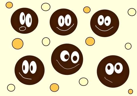 Round abstract faces with different emotions, emoji, smiles, drawing styles Stock Illustration