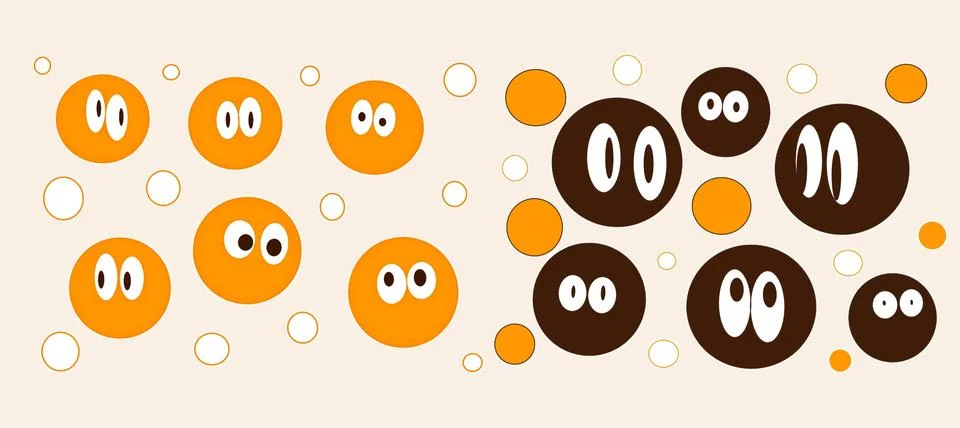 Round abstract faces with different emotions. drawing styles. Hand drawing Stock Illustration