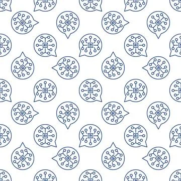 Round AI Speech Bubble vector Artificial Intelligence Brain line seamless p.. Stock Illustration