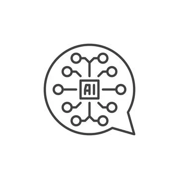 Round AI Speech Bubble vector Artificial Intelligence Brain concept outline.. Stock Illustration
