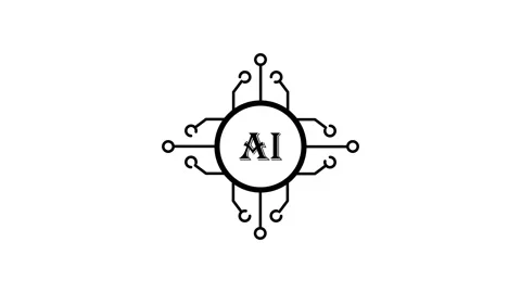 Round ai technology node logo black line circuit graphic light background 4k 스톡 동영상 346723090