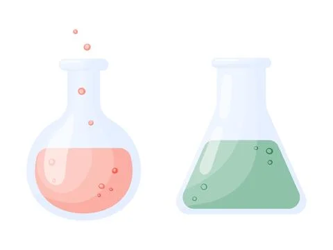 Round and Conical Lab Flasks Clipart Set Stock Illustration