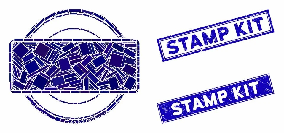 Round and Rectangle Frame Mosaic and Distress Rectangle Stamp Seals 스톡 일러스트
