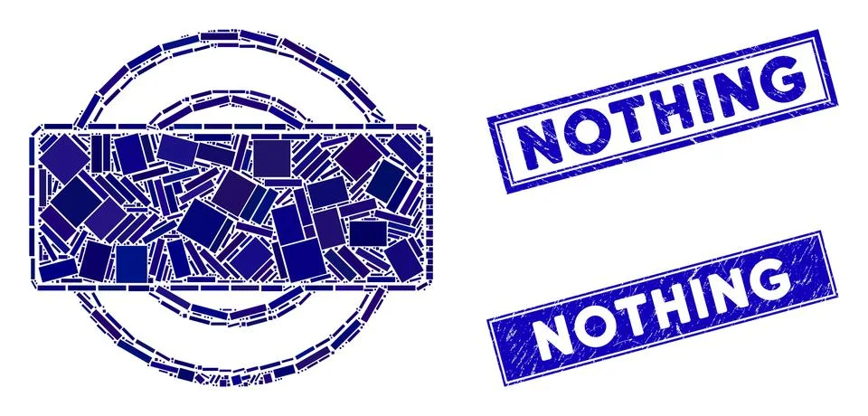 Round and Rectangle Frame Mosaic and Grunge Rectangle Nothing Stamp Seals Stock Illustration