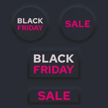Round and rectangular buttons with black Friday in neomorphism style Illustrazione stock