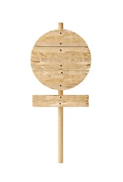 Round and rectangular empty, blank wooden signs on wood post with room for te 库存插图