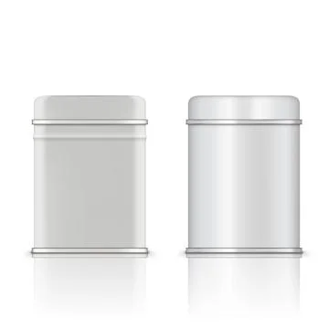Round And Rectangular White Glossy Tin Can Stock Illustration
