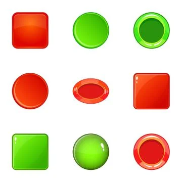 Round and square button icons set, cartoon style Stock Illustration