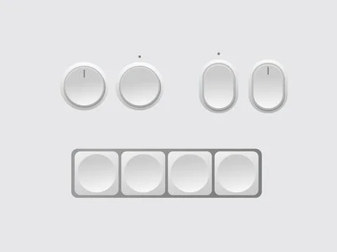 Round and square buttons, white and gray with shadow, 3D navigation bar for Stock Illustration
