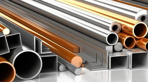 Round and square metal tubes and rods made of steel, aluminum, copper, brass Stock Footage 47895484