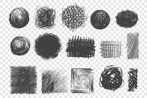 Round and square shape scribbles hand drawn doodle set Stock Illustration