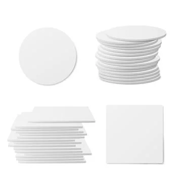 Round and square table coasters realistic vector illustration isolated. 스톡 일러스트
