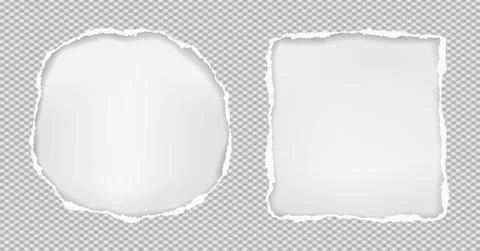 Round and squared holes composition in paper with torn edges and soft shadow are Stock Illustration