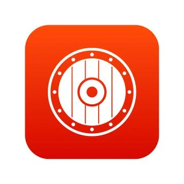 Round army shield icon digital red Illustration