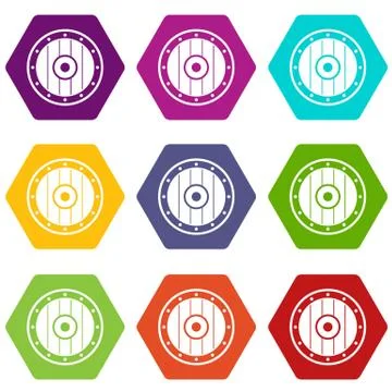Round army shield icon set color hexahedron Illustration