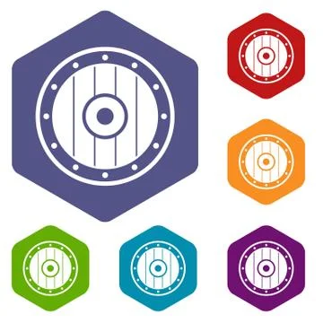 Round army shield icons set Illustration