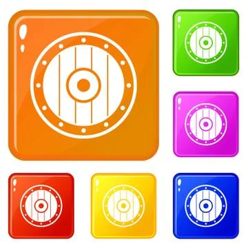 Round army shield icons set vector color Illustration