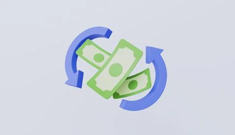 Round Arrow with Dollar Banknotes, Refund and Digital Payment Stock Illustration